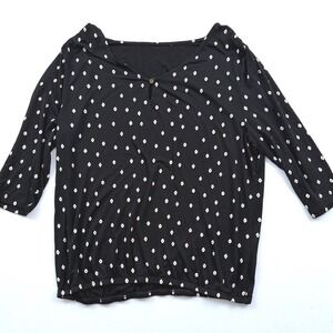 Lascana Diamond Print Keyhole 3/4 Sleeve Blouse Top Black White Size‎ 12/14